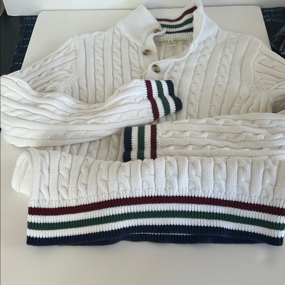Hope & Henry Boys' Organic Mock Neck Cable Sweater with Buttons, Kids New No Tag - Picture 2 of 4